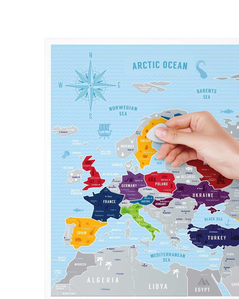 Dzēšama ceļojumu karte Travel Map Silver Europe cena un informācija | Pasaules kartes | 220.lv