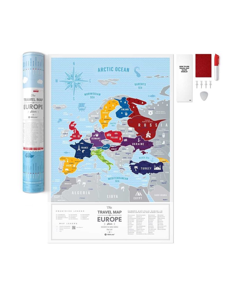 Dzēšama ceļojumu karte Travel Map Silver Europe цена и информация | Pasaules kartes | 220.lv