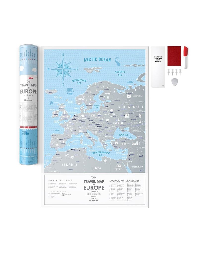 Dzēšama ceļojumu karte Travel Map Silver Europe cena un informācija | Pasaules kartes | 220.lv