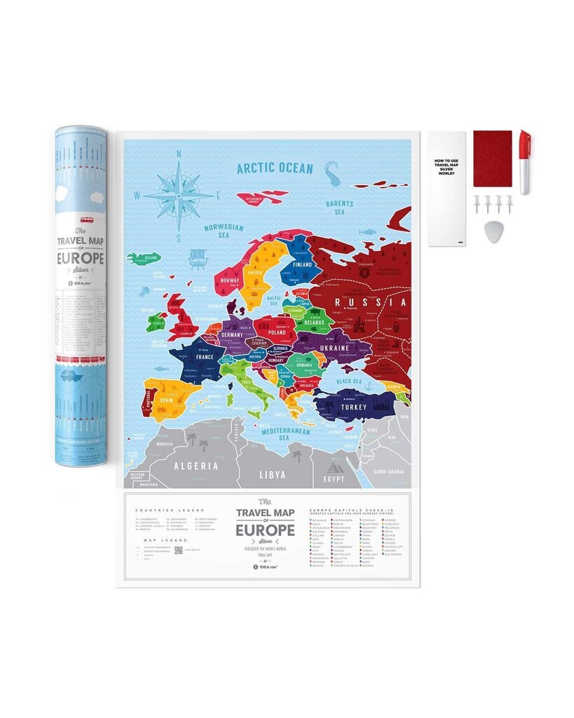 Dzēšama ceļojumu karte Travel Map Silver Europe цена и информация | Pasaules kartes | 220.lv