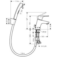 Bidē jaucējkrāns Hansgrohe Focus E2 ar bidē dušu, 31926000 цена и информация | Смесители | 220.lv