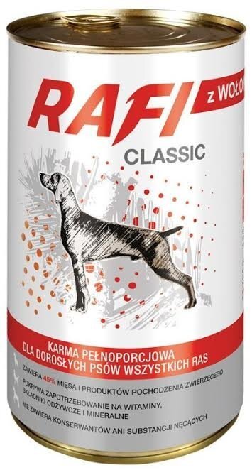 Konservi suņiem Rafi Classic ar liellopu mērci, 1,25 kg cena un informācija | Konservi suņiem | 220.lv