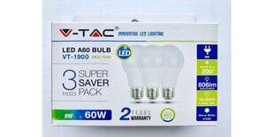 9W LED лампочка V-ТАС, Е27, А60, термопластичный, 2700K (теплый белый) 3 шт. цена и информация | Лампочки | 220.lv