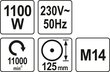 Leņķa slīpmašīna 1100W, d-125mm Yato YT-82100 cena un informācija | Slīpmašīnas | 220.lv