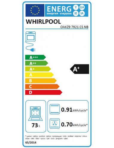 Whirlpool OAKZ97921CSNB iebūvējama cepeškrāsns, A+, 73l, melna cena un informācija | Cepeškrāsnis | 220.lv