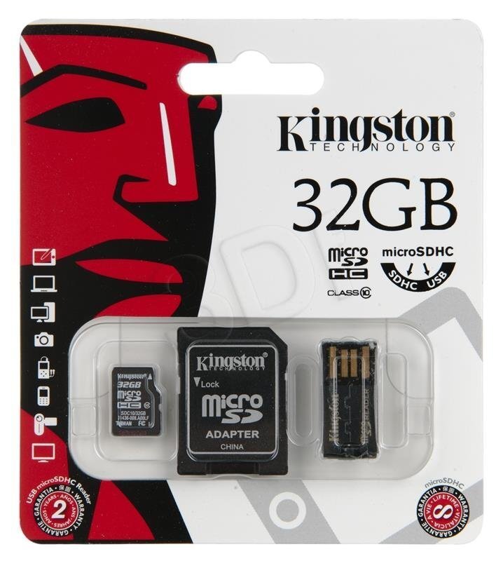 Kingston MicroSDHC 32GB Class10 + SD un USB adapteris cena un informācija | Atmiņas kartes mobilajiem telefoniem | 220.lv