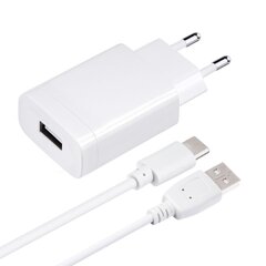 Сетевое зарядное устройство Forcell Pulse Quick Charge 3.0 Premium, + Type-C Кабель USB 2.4A, Белый цена и информация | Зарядные устройства для телефонов | 220.lv