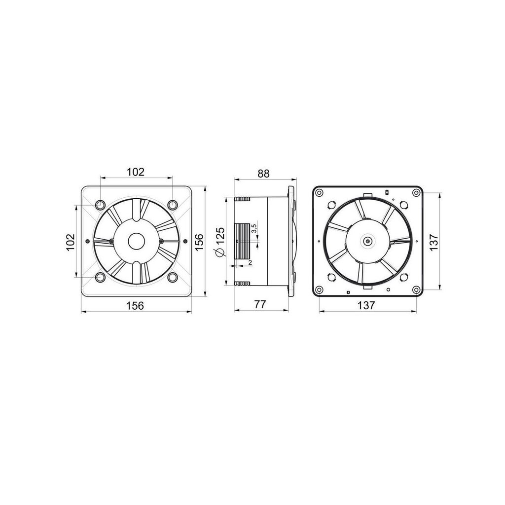 Izplūdes ventilatora korpuss Equation, KW125T 125 mm, balts cena un informācija | Ventilatori vannas istabai | 220.lv