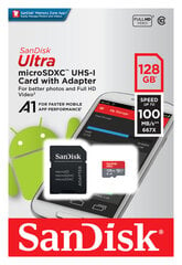 SanDisk Ultra 128GB MicroSDXC cena un informācija | Atmiņas kartes mobilajiem telefoniem | 220.lv