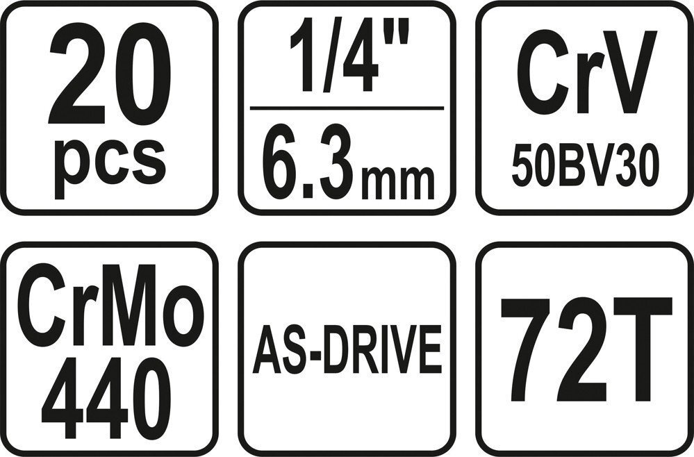 Instrumentu komplekts 20 gab. 1/4" CrV Yato YT-14491 cena un informācija | Rokas instrumenti | 220.lv