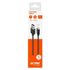 Acme CB1032 Lightning, USB A, 2 m, Black цена и информация | Кабели для телефонов | 220.lv