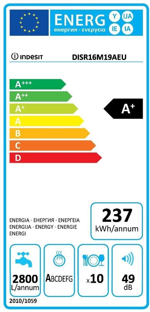 Trauku mazgājamā mašīna INDESIT DISR16M19 AEU cena un informācija | Trauku mazgājamās mašīnas | 220.lv