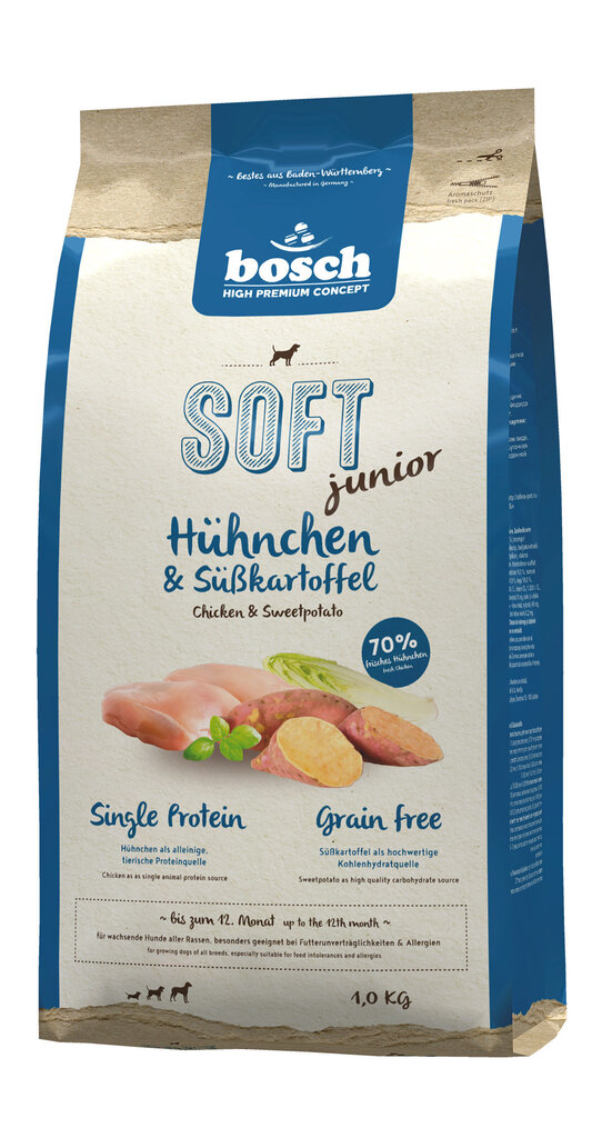 Bosch Petfood Plus HPC Soft+ Junior Chicken sausā barība kucēniem, 1kg cena un informācija | Sausā barība suņiem | 220.lv