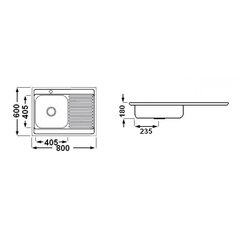 Стальная раковина 864, чаша слева цена и информация | Раковины на кухню | 220.lv
