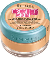Krēmpūderis Rimmel London Fresher Skin SPF15 25 ml, 303 True Nude cena un informācija | Grima bāzes, tonālie krēmi, pūderi | 220.lv