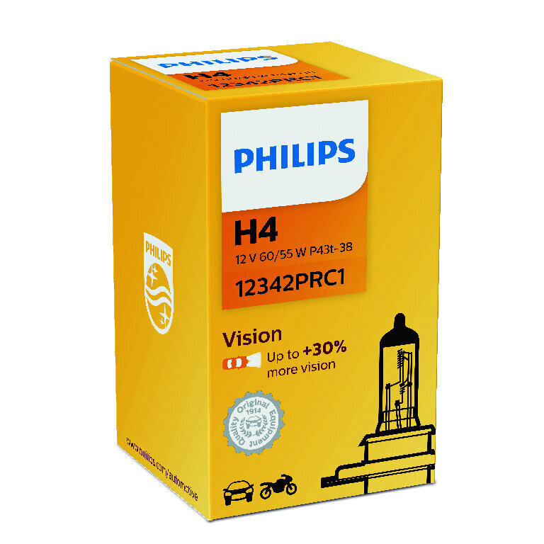 PHILIPS auto spuldze H4 12V 60/55W VISION+30% 1.gab. цена и информация | Auto spuldzes | 220.lv