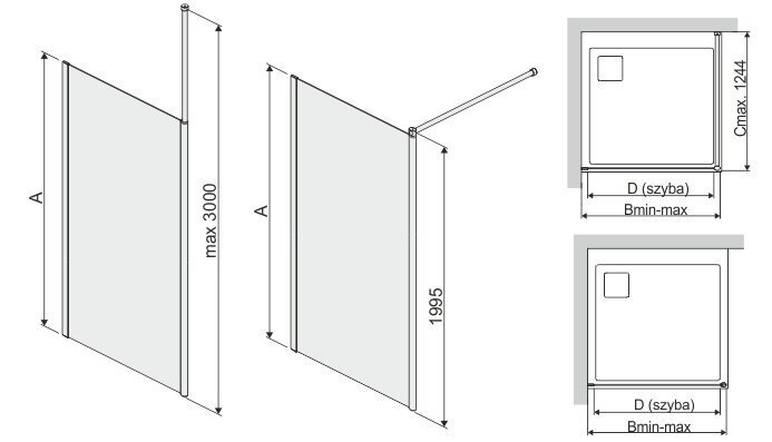 Dušas siena Walk-In Sanplast Prestige III P/PR III 140s, spīdīgs sudrabs cena un informācija | Dušas durvis, dušas sienas | 220.lv