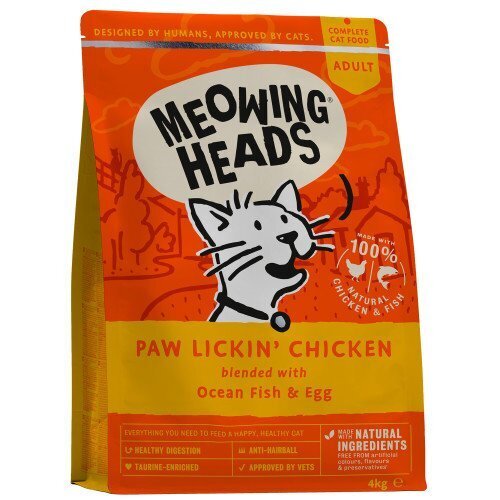 Meowing Heads pieaugušiem kaķiem Paw Lickin ar vistu, 4 kg цена и информация | Sausā barība kaķiem | 220.lv