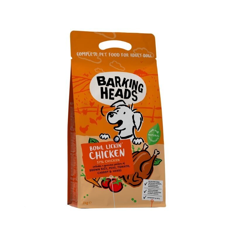 Barking Heads mazo un vidējo šķirņu suņiem ar vistu, 2kg cena un informācija | Sausā barība suņiem | 220.lv