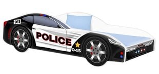 Кровать с матрасом Car BED-POLICE-1, 140x70 см, черная/белая цена и информация | Детские кровати | 220.lv