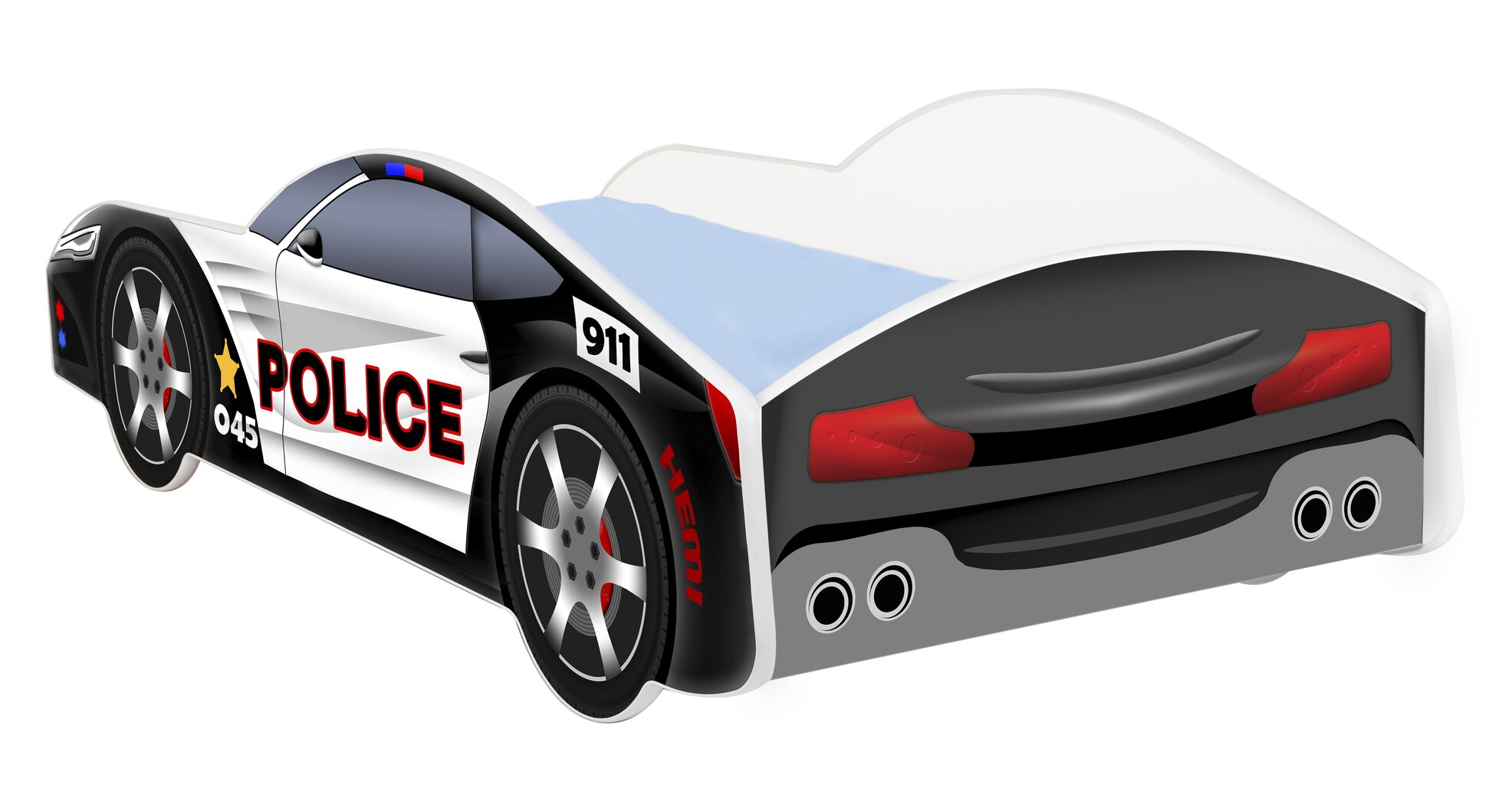 Gulta ar matraci Car BED-POLICE-1, 140x70 cm, melna/balta цена и информация | Bērnu gultas | 220.lv