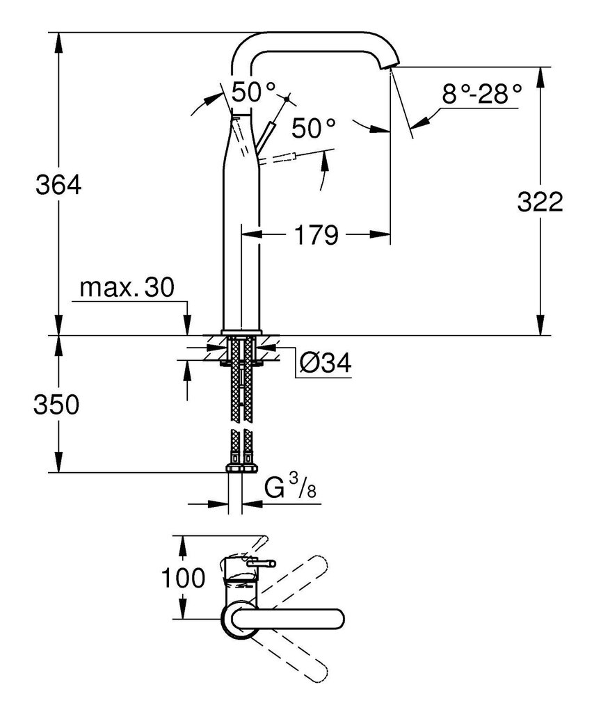 Jaucējkrāns Grohe Essence New XL, hroma, 32901001 cena un informācija | Jaucējkrāni | 220.lv