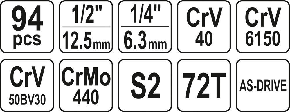 Instrumentu komplekts 94 gab. 1/2 1/4 CrV Yato YT-12681 cena un informācija | Rokas instrumenti | 220.lv