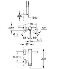 Vannas jaucējkrāns ar dušas komplektu Grohe Essence, hroma, 33628001 цена и информация | Смесители | 220.lv