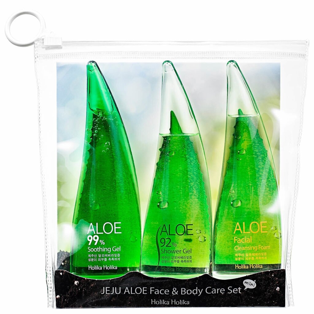 Komplekts Holika Holika Jeju Aloe Face&Body Care: sejas putas 55 ml + dušas želeja 55 ml + nomierinošā želeja 55 ml цена и информация | Sejas ādas kopšana | 220.lv