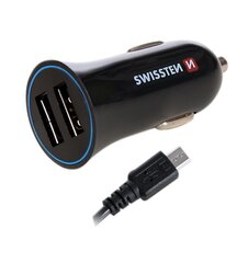 Swissten Premium Auto Lādētājs 12 / 24V / 1A + 2.1A un Micro USB vads 150 cm Melns cena un informācija | Lādētāji un adapteri | 220.lv