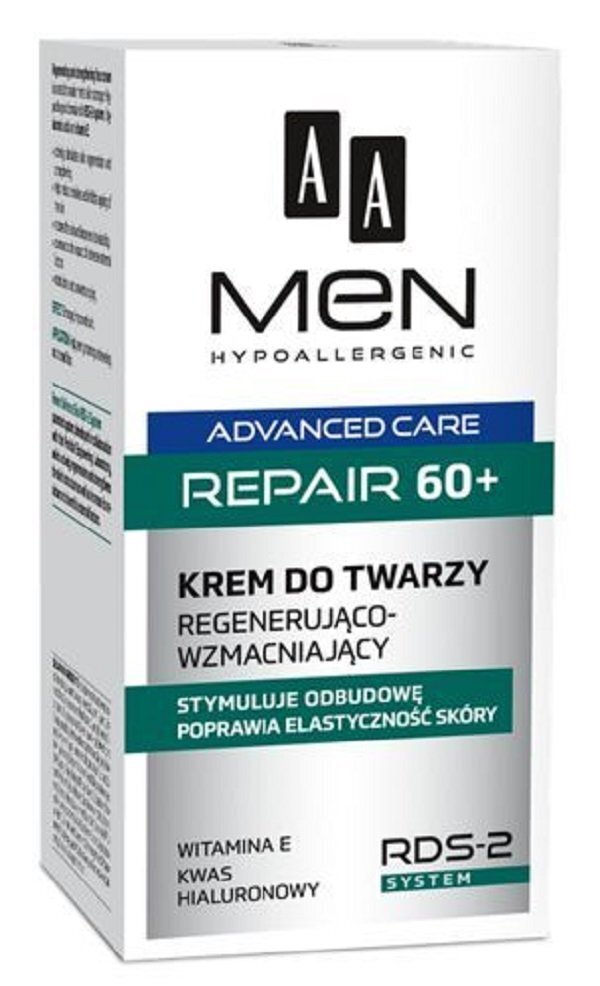 Atjaunojošs sejas krēms jūtīgai vīriešu ādai AA Men Advanced Care 60+, 50 ml цена и информация | Sejas krēmi | 220.lv