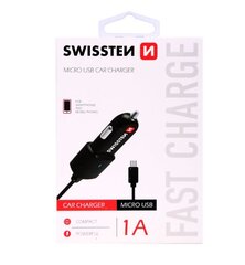 Swissten Premium Auto Lādētājs 12 / 24V / 1A ar Micro USB vadu Melns цена и информация | Зарядные устройства для телефонов | 220.lv