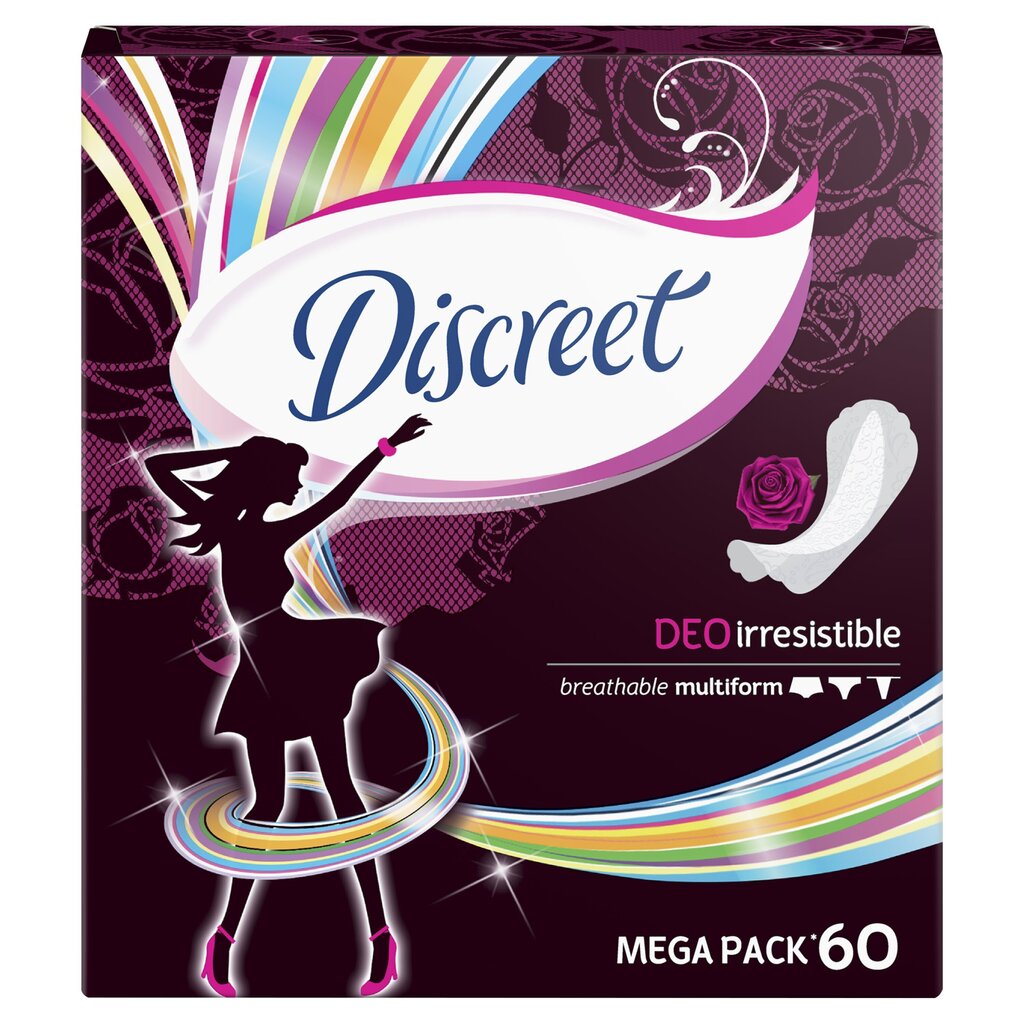 Higiēniskās paketes Discreet Irresistable, 60 gab. cena un informācija | Tamponi, higiēniskās paketes, ieliktnīši | 220.lv