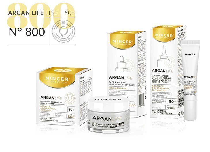 Mitrinošs dienas sejas krēms ar arganu elļu Mincer Pharma Argan Life No.801 50 ml cena un informācija | Sejas krēmi | 220.lv