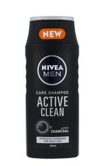 Šampūns Nivea Shampoo with charcoal for men Active Clean 250 ml cena un informācija | Šampūni | 220.lv