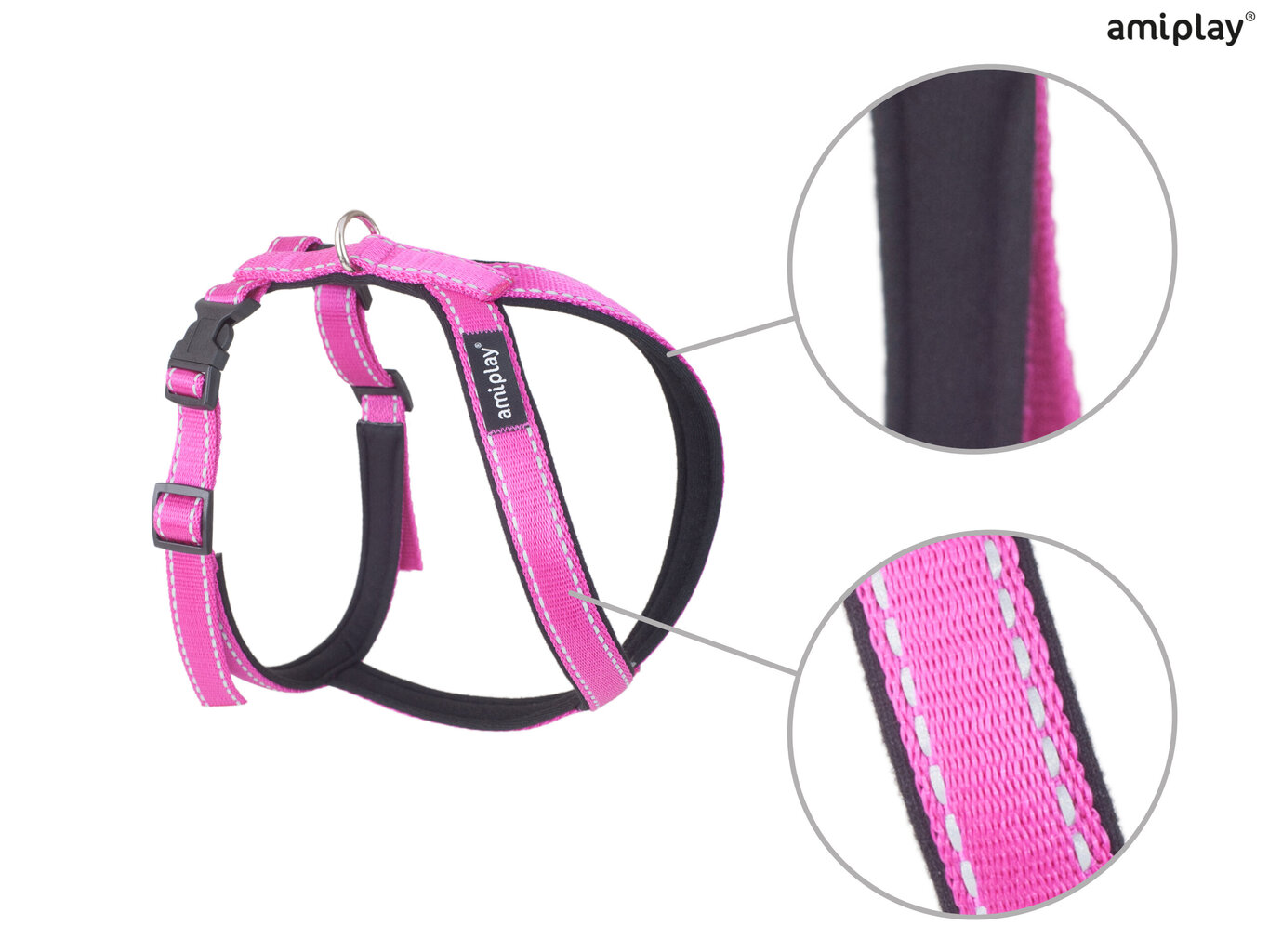 Regulējama krūšu siksna Amiplay Grand Soft​ Reflective, XL, rozā cena un informācija | Apkakles, siksnas suņiem | 220.lv