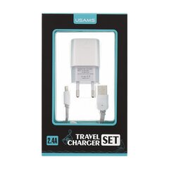 USAMS Dual Quick Charge Premium Travel Charger USB 2.4A + Lightning Cable White cena un informācija | Lādētāji un adapteri | 220.lv