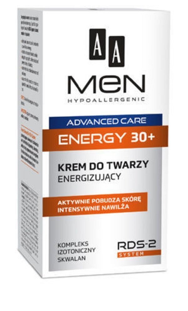 Barojošs sejas krēms vīriešiem AA Men Energy 30+, 50 ml cena un informācija | Sejas krēmi | 220.lv