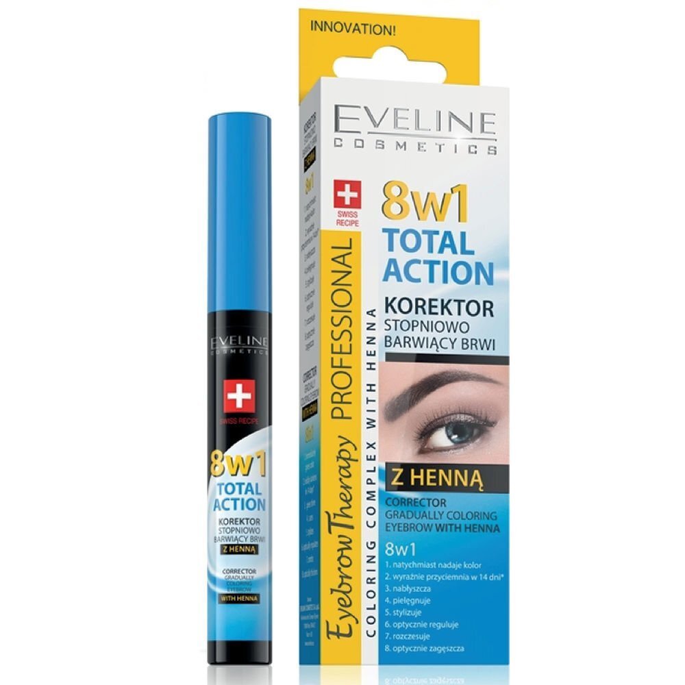 Контур бровей - краска Eveline Eyebrow Therapy Total Action 8in1 10 ml cena un informācija | Uzacu krāsas, zīmuļi | 220.lv