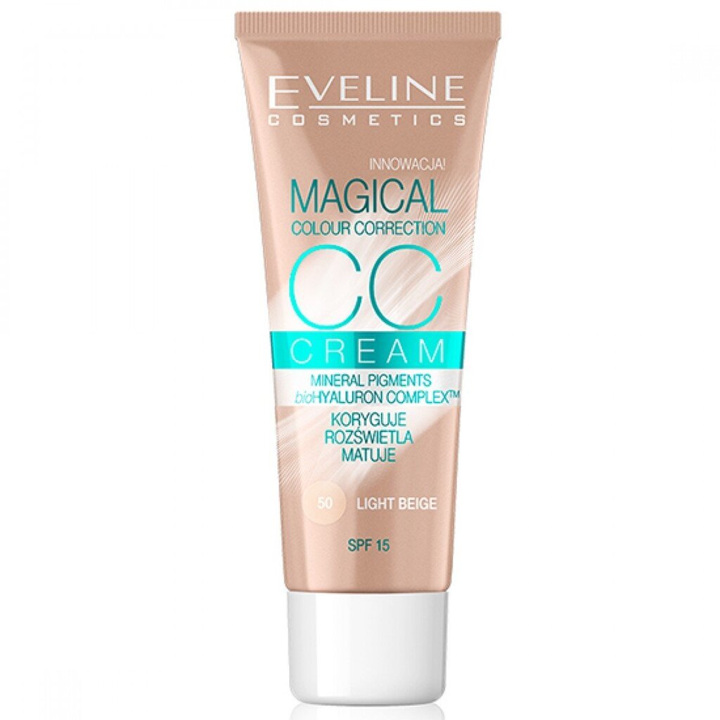Matēts sejas tonēšanas krēms Eveline Magical Colour Correction CC Cream SPF15, 30 ml cena un informācija | Grima bāzes, tonālie krēmi, pūderi | 220.lv