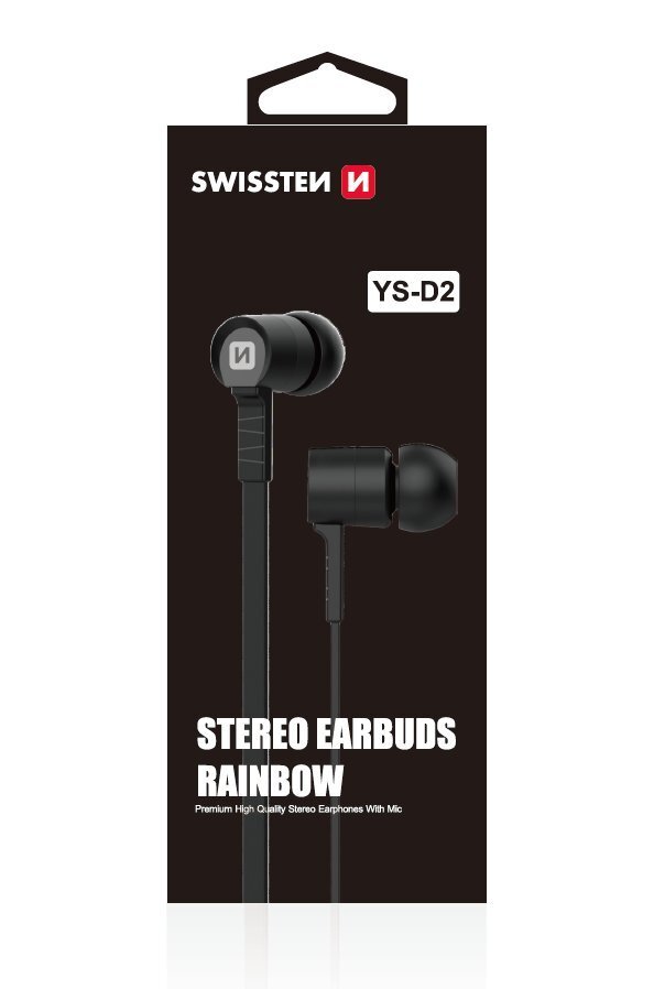 Swissten Earbuds Rainbow YS-D2 stereoaustiņas ar mikrofonu 3,5 mm / 1,2 m melnas cena un informācija | Austiņas | 220.lv