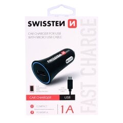 Swissten Премиум Автомобильная зарядка 12 / 24V / 1A + кабель Micro USB  1,5m Черная цена и информация | Зарядные устройства для телефонов | 220.lv