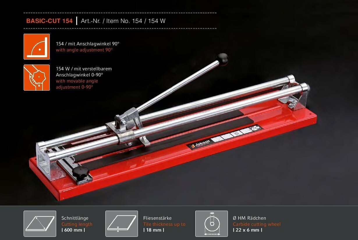 Flīžu griešanas mašīna JOKOSIT BASIC-CUT 154W (600 mm) цена и информация | Rokas instrumenti | 220.lv