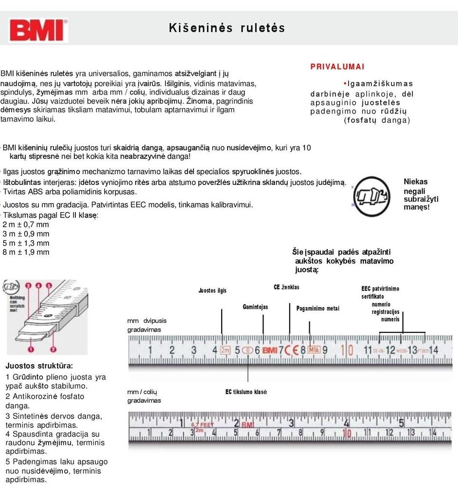 Mērlente BMI twoCOMP (5 m; 25 mm) cena un informācija | Rokas instrumenti | 220.lv