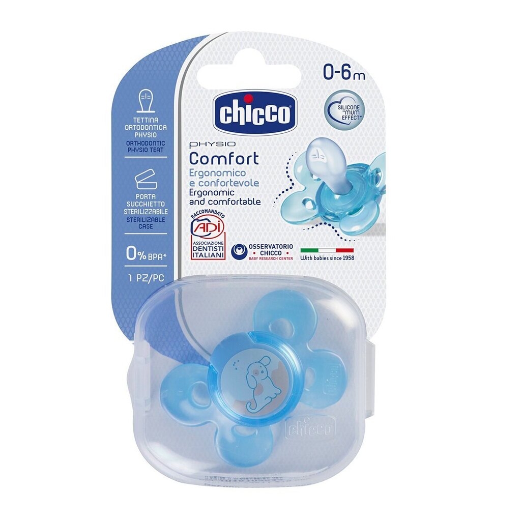 Chicco Physio Comfort Fizioloģiskas formas knupītis, 0m+, zils цена и информация | Knupīši | 220.lv