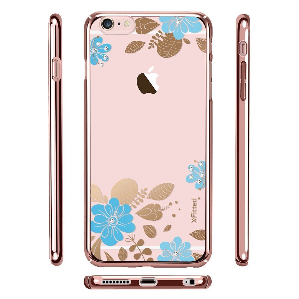 X-Fitted Plastic Case With Swarovski Crystals for Apple iPhone 6 / 6S Pink / Blue Flower cena un informācija | Telefonu vāciņi, maciņi | 220.lv