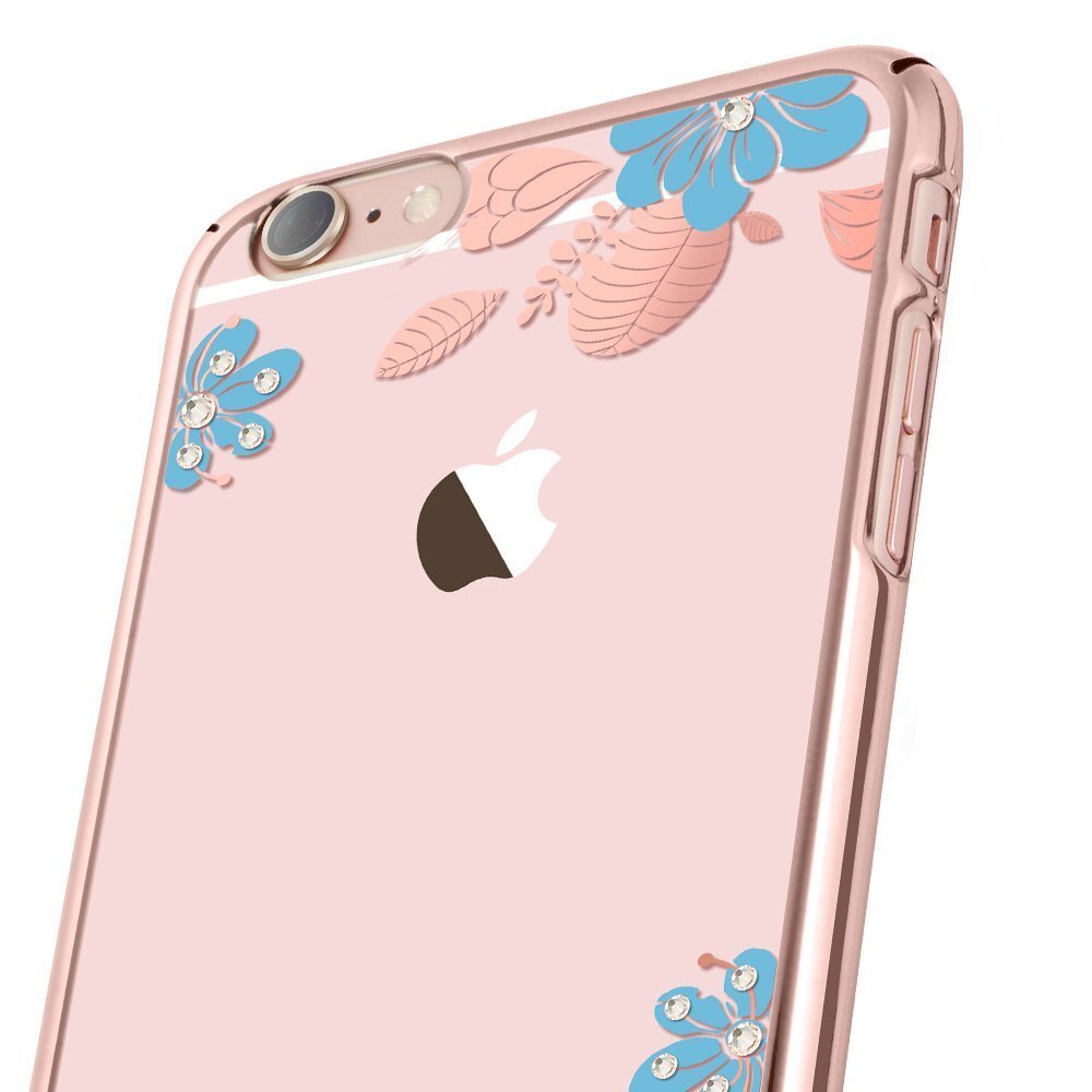 X-Fitted Plastic Case With Swarovski Crystals for Apple iPhone 6 / 6S Pink / Blue Flower цена и информация | Telefonu vāciņi, maciņi | 220.lv