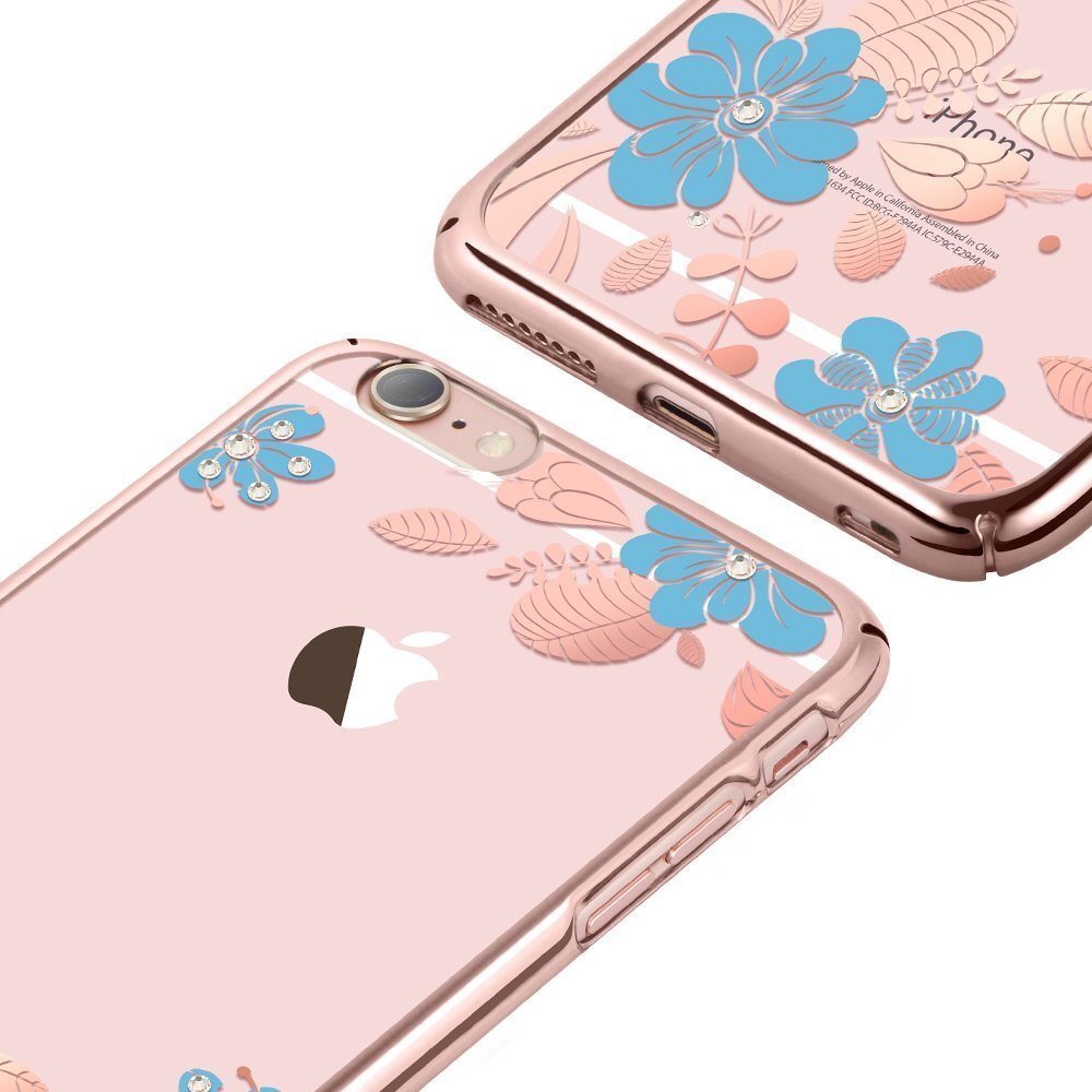 X-Fitted Plastic Case With Swarovski Crystals for Apple iPhone 6 / 6S Pink / Blue Flower cena un informācija | Telefonu vāciņi, maciņi | 220.lv