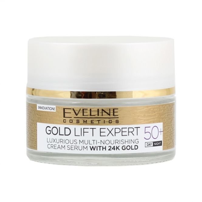 Barojošs sejas krēms normālai ādai Eveline Gold Lift Expert 50+, 50 ml cena un informācija | Sejas krēmi | 220.lv