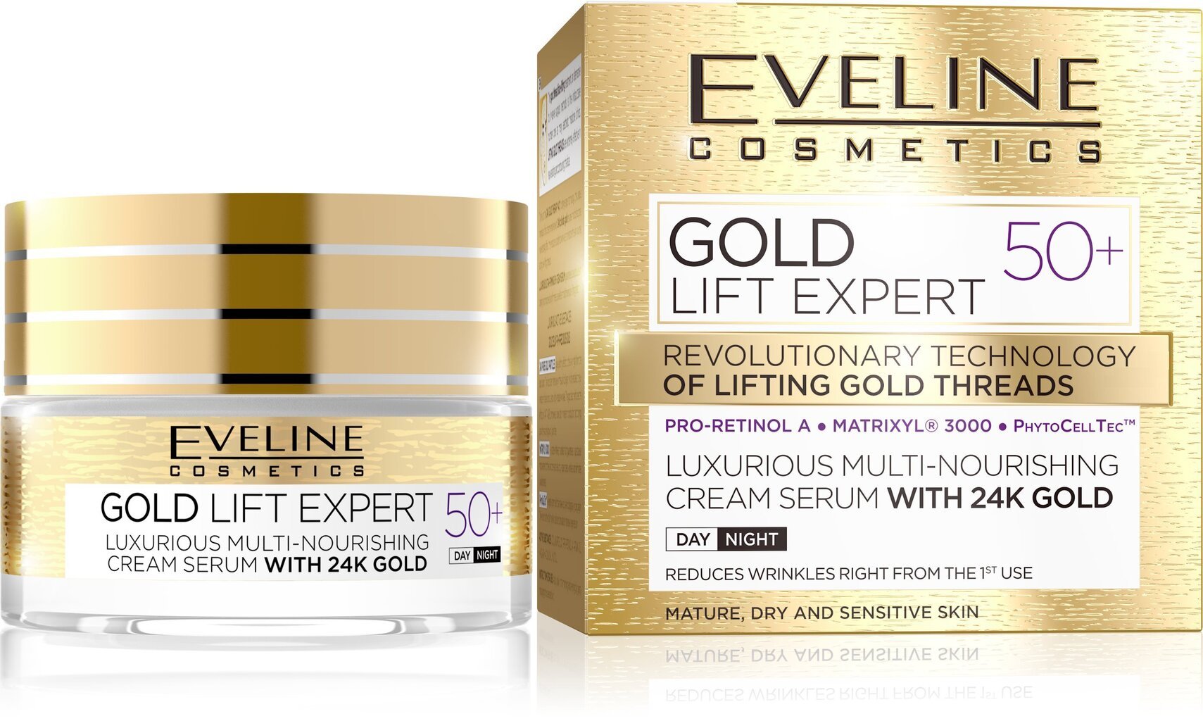 Barojošs sejas krēms normālai ādai Eveline Gold Lift Expert 50+, 50 ml цена и информация | Sejas krēmi | 220.lv